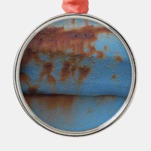 Vintage soft blue rusted metal ornament