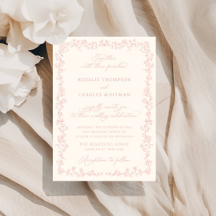 Vintage Soft Blush Roses Frame Wedding Invitation