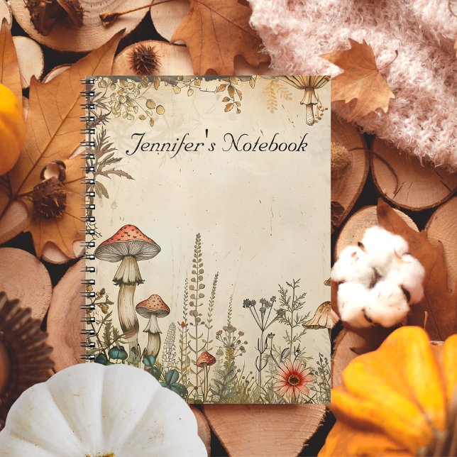 Vintage soft Brown Autumn theme Mushrooms custom Notebook (Vintage soft Brown Autumn theme Mushrooms custom Notebook)