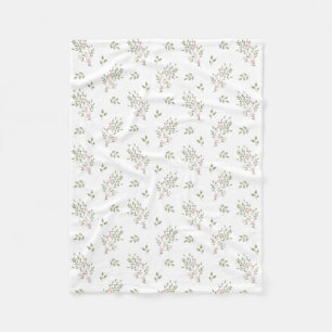 Vintage Soft Green Leaves and Pink Flowers Fleece Blanket