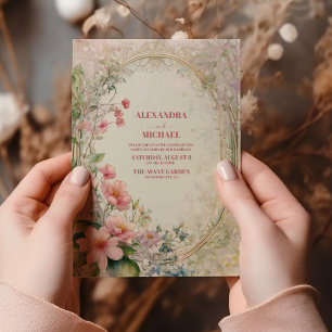 Vintage Soft Pastel Floral Art Nouveau  Wedding  Invitation