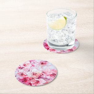 Vintage Soft Pink Petal Blossom Round Paper Coaster