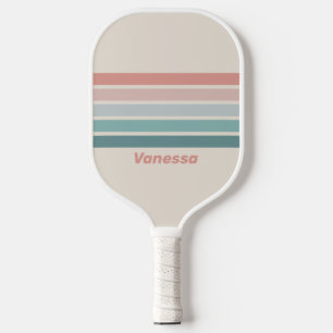Vintage Soft Sea Shell Across Striping with Name Pickleball Paddle