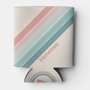 Vintage Soft Sea Shell Stripes with Name Can Cooler