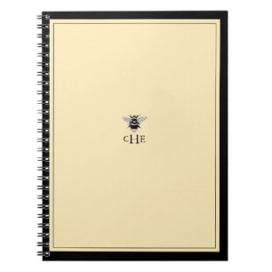 Vintage Soft Yellow Antique Bee Monogram Notebook