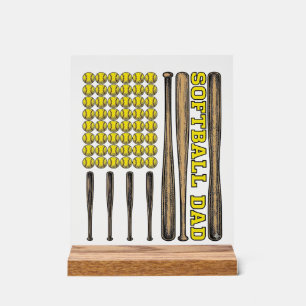 Vintage Softball Dad Bat And Ball Vector Shirt Des Acrylic Sign