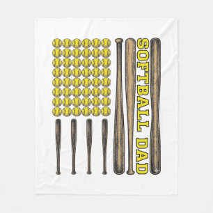 Vintage Softball Dad Bat And Ball Vector Shirt Des Fleece Blanket