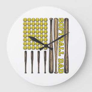 Vintage Softball Dad Bat And Ball Vector Shirt Des Large Clock