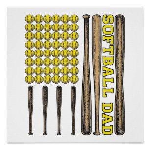 Vintage Softball Dad Bat And Ball Vector Shirt Des Poster