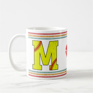 Vintage Softball Letter M Retro Birthday Athlete Coffee Mug
