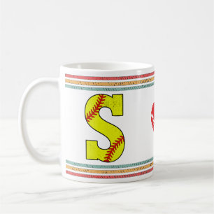 Vintage Softball Letter S Retro Birthday Athlete Coffee Mug