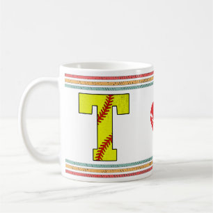 Vintage Softball Letter T Retro Birthday Athlete Coffee Mug