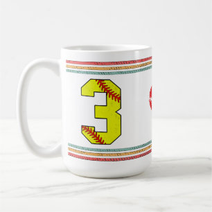 Vintage Softball Number 3 Retro Birthday Athlete Coffee Mug