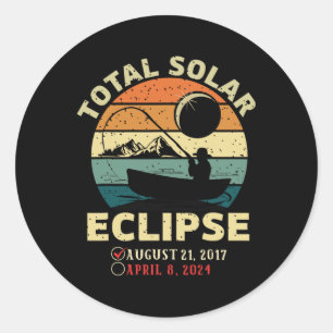 Vintage Solar Eclipse 2024 Totality Fishing April Classic Round Sticker