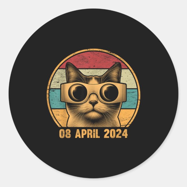 Vintage Solar Eclipse Cat Eclipse Classic Round Sticker (Front)