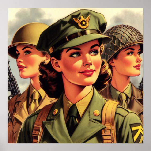 Vintage Soldier Woman Illustration Poster (Front)