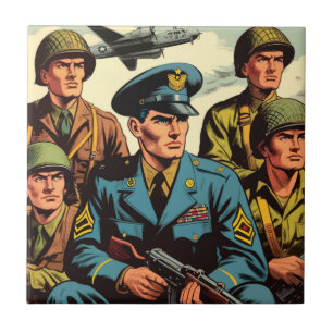 Vintage Soldiers Military Comics Ceramic Tile