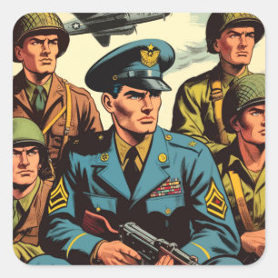 Vintage Soldiers Military Comics Square Sticker