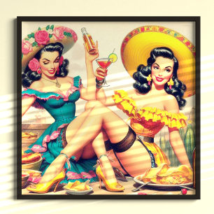 Vintage Sombrero Girls Poster