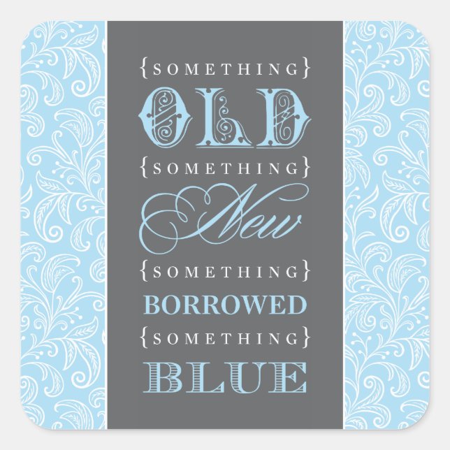 Vintage Something Blue Damask Wedding Square Sticker (Front)