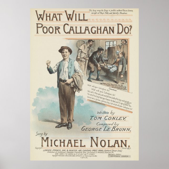 Vintage Song Sheet Poor Callaghan Poster (Front)