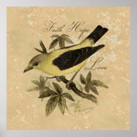 Vintage Songbird Bird Faith Hope Love Poster