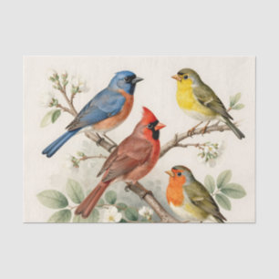 Vintage Songbird Blossom Branch Illustration Tissue Paper
