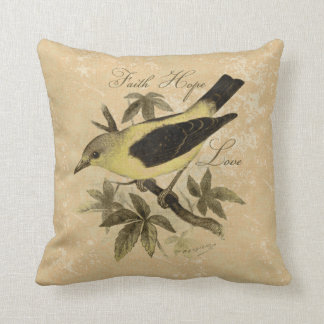 Vintage Songbird Faith Hope Love Throw Pillow