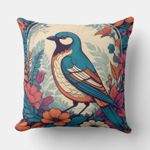 Vintage songbird illustration cushion