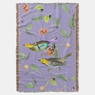 Vintage Songbird Lavender Blue Throw Blanket