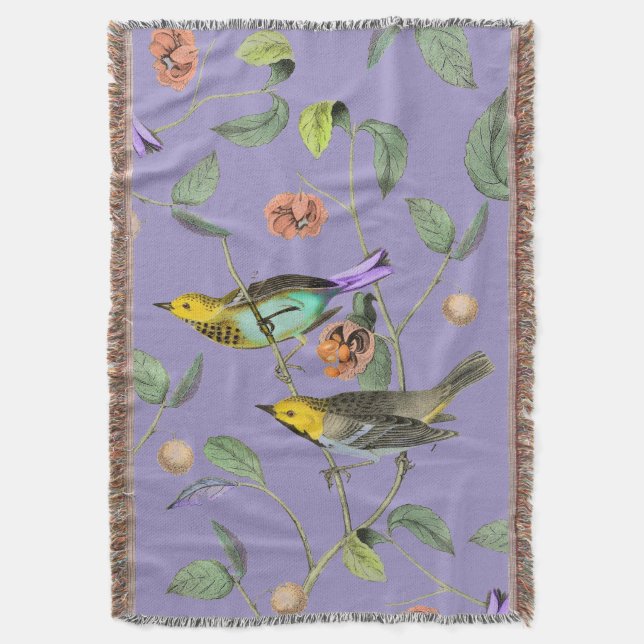 Vintage Songbird Lavender Blue Throw Blanket (Front Vertical)
