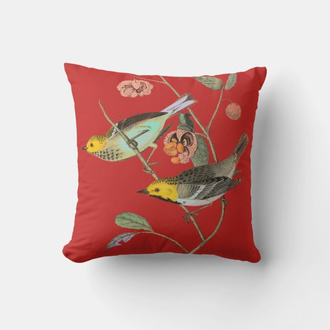 Vintage Songbird Red Cushion (Front)