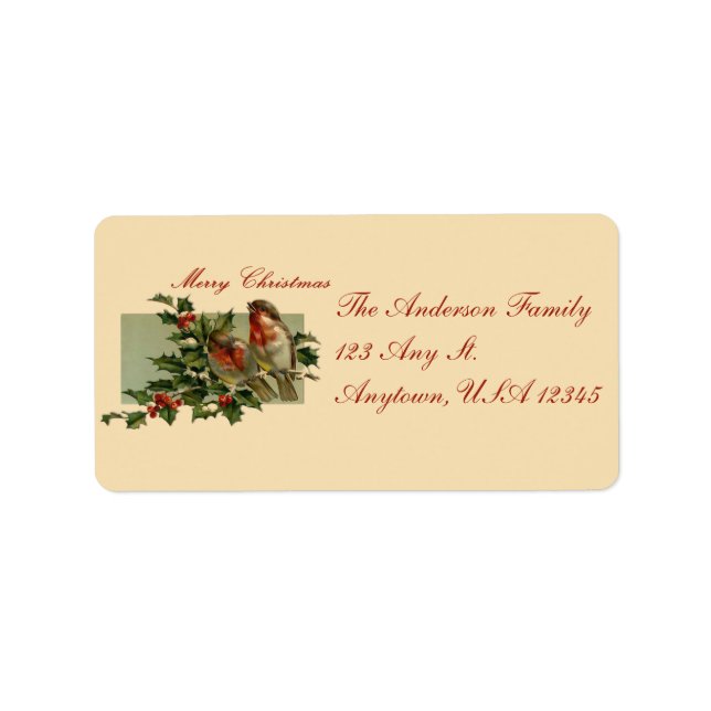 Vintage Songbirds and Holly Address Labels (Front)
