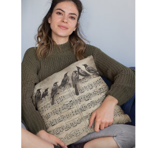 Vintage Songbirds Musical Score Cushion