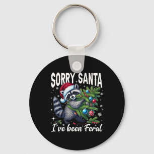 Vintage Sorry Santa I’ve Been Feral Racoon Christ Key Ring