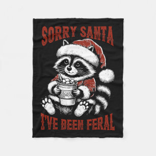 Vintage Sorry Santa I've Been Feral Racoon Christ Fleece Blanket