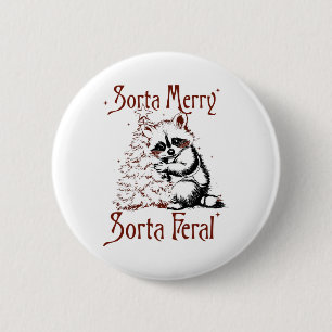 Vintage Sorta Merry Sorta Feral Racoon Lover Chri 6 Cm Round Badge