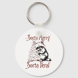 Vintage Sorta Merry Sorta Feral Racoon Lover Chri Key Ring