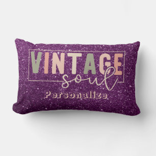 Vintage Soul Quote Retro Colors Purple Glitter Lumbar Cushion
