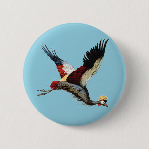 Vintage South African Crowned Crane Flying Art 6 Cm Round Badge