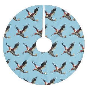 Vintage South African Crowned Crane Flying Art Brushed Polyester Tree Skirt