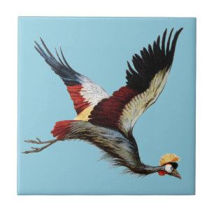 Vintage South African Crowned Crane Flying Art Ceramic Tile