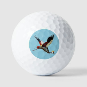Vintage South African Crowned Crane Flying Art Golf Balls