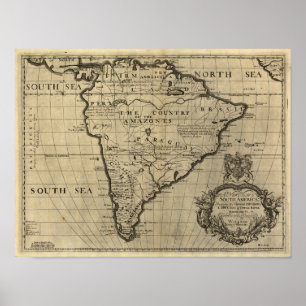 Vintage South America Map, 1690's (circa) Poster