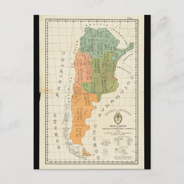 Vintage South American Map Postcard (Front)