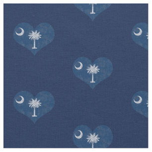 Vintage South Carolina Flag Hearts Fabric