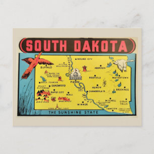 Vintage South Dakota Map Postcard