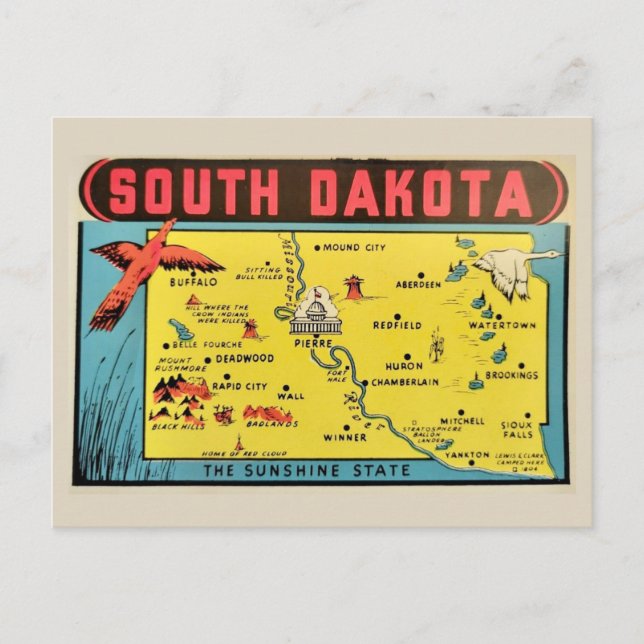 Vintage South Dakota Map Postcard (Front)