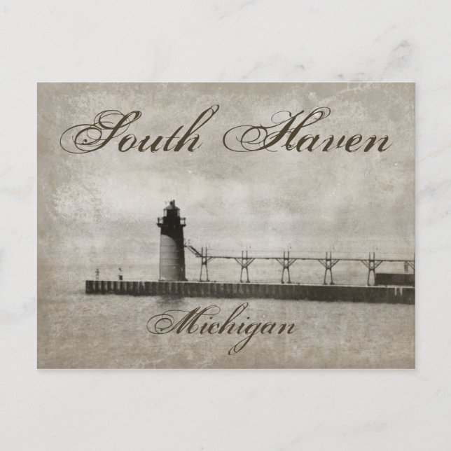 Vintage South Haven Michigan Lighthouse Postcard (Front)