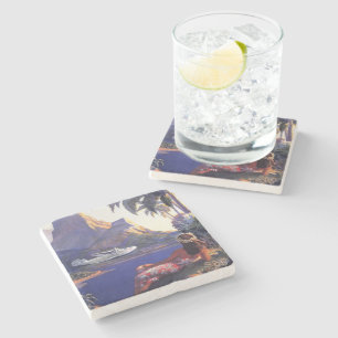 Vintage South Sea Isles Travel Stone Coaster